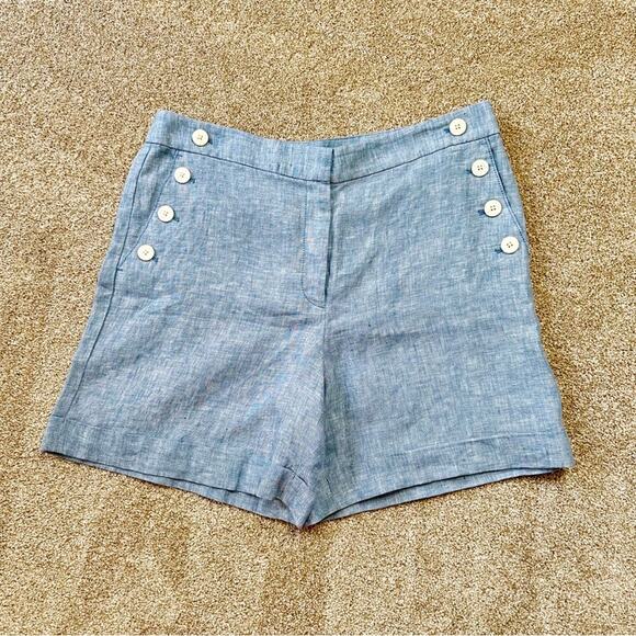 LOFT Pants - LOFT Blue Linen Sailor Nautical High Waist Shorts Size 12 NEW